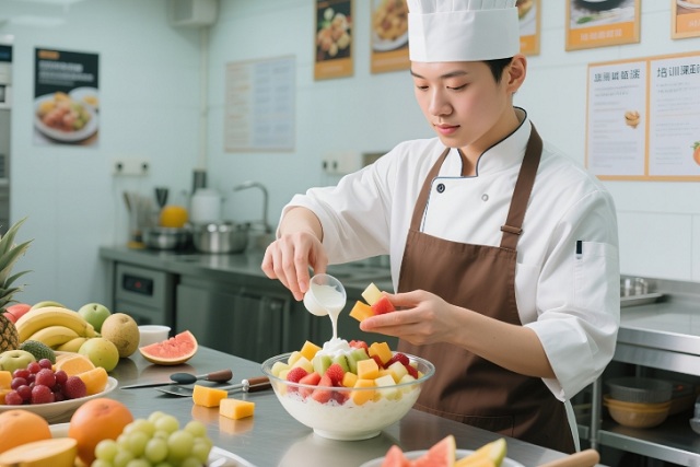 學(xué)員正在制作水果撈