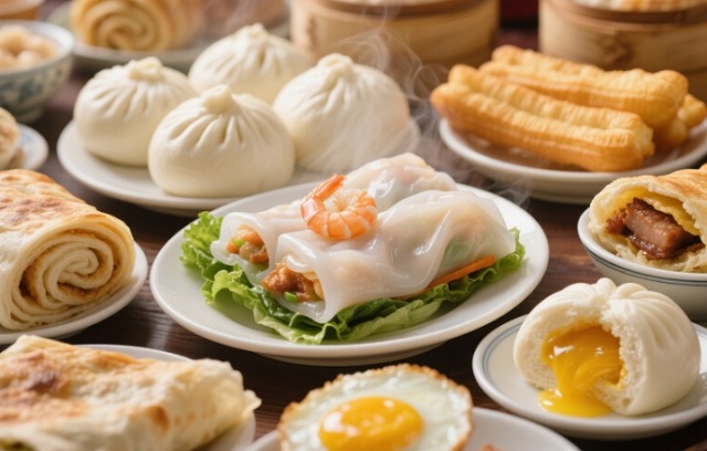 包子油條等各種早餐