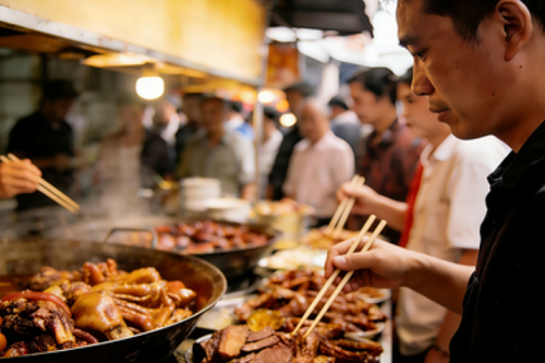 擺攤賣正宗大鍋鹵菜